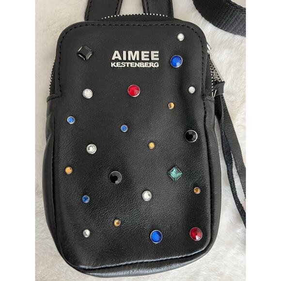 Aimee Kestenberg Womens Leather Jeweled Camera Crossbody Shoulder Handbag Black - Picture 2 of 9